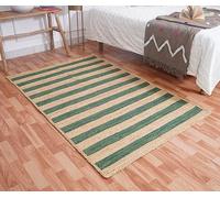 Hand Braided Jute Area Rug - Natural Strip Design Boho Rug, Eco-Friendly Carpet for Living Room, Bedroom, Entryway, Indoor, Outdoor Use Green Color (3' x 16' Runner / 90 cm x 480 cm)