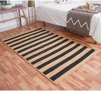 Hand Braided Jute Area Rug - Natural Striped Design - Eco-Friendly Floor Mat for Living Room, Bedroom, Entryway, Office & More, Black Color (9' Square / 270 cm x 270 cm)