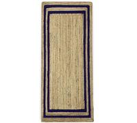 Hand Braided Jute Runner Rug 3x18 Ft Rustic Vintage Handmade Area Rugs Blue Border Pattern Rug Ideal for Hallway Entryway Kitchen Large Area Home Décor
