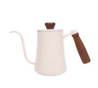 Hand Brew Coffee Kettle 600ML 304 Stainless Steel with Narrow Long Spout and Insulated Wooden Handle - Precise Pouring for Home or Camping Coffee Brewing (White)