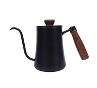 Hand Brew Coffee Kettle 600ML Stainless Steel with Scale, Wooden Handle - Durable Construction, Precise Pouring Spout, Ideal for Home and Camping (Black)