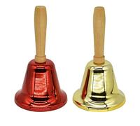 Hand Call Bells Christmas Ringing Bell Metal Brass Loud Signal Hand Bells with Wood Handle for Service Dinner School Classroom Game Pets Wedding Party Pets Animals (Set of 2)