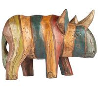 Hand Carved and Painted Wooden Rhino in a Rustic Style