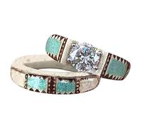 Hand Carved Antler Ring for Women - Turquoise Feather Set - Made From Natural Shed Antlers,Unique Designs Antler Ring for Unisex (B, 9)