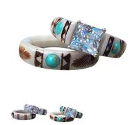 Hand Carved Antler Ring for Women - Turquoise Feather Set - One-of-a-kind designs, Unisex (B,7)
