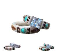 Hand Carved Antler Ring Turquoise Feather Set Made From Natural Shed Antlers, Unisex (1PCS/A,8)