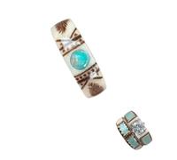 Hand Carved Antler Ring,Women Turquoise Feather Set Made From Natural Shed Antler,Unique Rustic Jewelry for Men and Women (turquoise feather suit, 5-12)