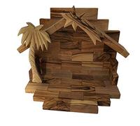 Hand carved Bethlehem miniature nativity set made of olive wood with sturdy 12 pieces (6" stable, no figures)