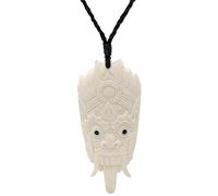 Hand-Carved Bone Balinese Barong Mask Amulet Necklace for Men - Bali Mythology Jewellery - Indonesian-Style Pendant for Women - Hindu Symbol of Protection - Spiritual Cord Necklaces
