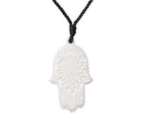 Hand-Carved Bone Large Hamsa Hand Amulet Necklace for Men - Protective Evil Eye Talisman for Protection - Spiritual Boho Jewellery for Men and Women - Hand of Fatima Pendant for Women