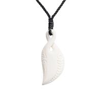 Hand-Carved Bone Large Single Twist Pikorua Pendant - Men's Surfer Accessories - Handmade Tribal Black Cord Necklace - Maori-Style Natural Jewellery - Unique Ocean Gift for Women