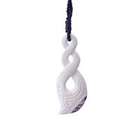Hand Carved Bone Large Triple Pikorua Pendant with Paua Shell - Maori-Style Twist Adjustable Cord Necklace for Men - Women's Natural Jewellery - Tribal Handmade Statement Jewellery