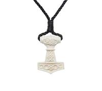 Hand Carved Bone Thor Hammer Necklace for Men - Norse Mythology God Amulet Pendant - Spiritual Gifts for Women - Gothic Jewellery Viking Gifts - Mjolnir Men's Necklaces
