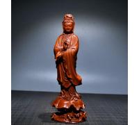 Hand-Carved Boxwood Guanyin Bodhisattva Statue - Exquisite Buddha Craft, Spiritual Home Decor, Unique Asian Art, Meditation Gift for Peace and Harmony