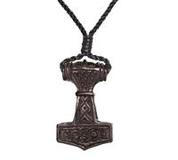 Hand Carved Brown Horn Engraved Thor's Hammer Necklace for Men - Norse Mythology God Amulet Pendant - Spiritual Gifts for Women - Gothic Jewellery Viking Gifts - Mjolnir Men's Necklaces