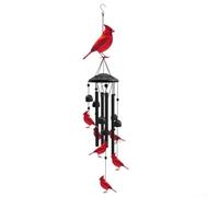 Hand Carved Cardinal Windmill for Outdoor Use Producing Calm and Serene Musical Sounds with Weather Resistant Metal Build Suitable for Various Outdoor Settings