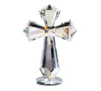 Hand-Carved Crystal Cross Desk Decor - 6 Inch Spiritual Gift for Christians, Clear K9 Crystal Religious Figurine with 360° Faceted Design, Home Altar & Office Inspirational Ornament (Transparent)