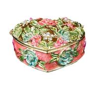 Hand-Carved French Style Enameled Flower Jewelry Box - Zinc Alloy Construction, Elegant Storage for Necklaces Earrings Rings, Women's Home Décor