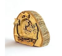 Hand-Carved in Bethlehem Nativity Scene Plaque from Holy Land Olive Wood with Engraved Holy Family Scene & Natural Bark Edge Nativity scene