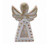 Hand-Carved Mango Wood Angel Figurine - Whitewashed Rustic Home Decor