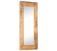Hand-Carved Mirror 110 x 50 x 2.5 cm Brown Solid Mango Wood Natural Finish