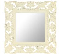 Hand Carved Mirror White 50x50 cm Solid Mango Wood