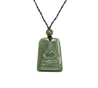 Hand-Carved Nephrite Jade Seated Buddha Pendant Necklace - Handmade Natural Greenstone Jewellery Spiritual Meditation Amulet Green Gemstone Statement Piece