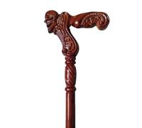Hand Carved Skull Head Red Wood Walking Cane -Ornate Wooden Stick Elderly Men Women, Gothic Decorative for Support Collection
