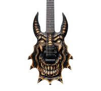 Hand Carved Two Horned Bull Head Electric Guitar with Humbucker Pickup, Mahogany Body, Rosewood Fingerboard, Double Locking Tremolo System, 6 String Custom Shape Performance Guitar
