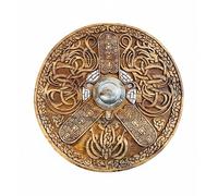 Hand-Carved Viking Wooden Shield - 24" Norse Dragon Wall Decor - Decorative Medieval Celtic Round Shield with Metal Boss