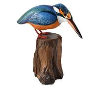 Hand Carved Water Bird Wooden Ornament - Kingfisher on Tree Trunk - 16 cm