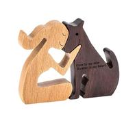 Hand Carved Wood Dog Human Statue Wooden Man Dog Carving Model for Dog Lover