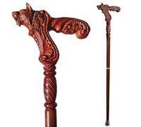 Hand-Carved Wooden Cane with Wolf Head Handle Red-Brown Beech Wood Walking Stick, Detachable 90-95cm for Men and Women