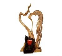Hand-Carved Wooden Couple Kissing Figurine Love Heart Statue with Exquisite Craftsmanship for Home Décor, Wedding, Valentine’s Day or Anniversary, Wood and Resin Ornament, 28 x 11 cm