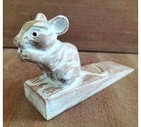 Hand-Carved Wooden Door Stop - Kitten Design - Rustic Animal Door Wedge Made from Sustainable Jemipinis Wood - Fair Trade from Bali (Dormouse)