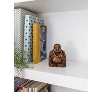 Hand-Carved Wooden Laughing Buddha Statue - Small Feng Shui Decor for Home, Office or Meditation Space - Ethically Sourced Wood - Handmade by Artisans - Symbol of Prosperity and Joy 10 x 7 x 13cm