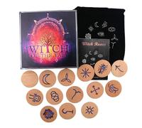 Hand Carved Wooden Sign Symbols Set Sacred Symbol Divination Sign Stone for Beginner and Experienced Easy to Use Hand Carved Wooden Symbols Set for Divination with Guide and Storage Bag