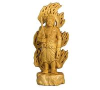 Hand-Carved Wooden Statue of Fudo Myoo (Acala) - 10cm Buddhist Altar Figurine with Sword & Lasso for Home Zen and Decor