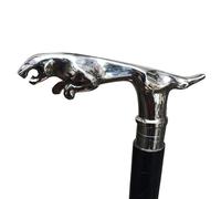 Hand Cast And Polished Metal Jaguar Cat Walking Stick Cane With Black Wooden Shaft
