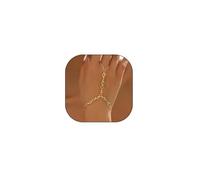 Hand Chain Acrylic Ring Bracelets for Women, Boho 14K Gold Statement Slave Finger Ring Bracelets Vintage Retro Wrist Jewelry Accessories Gifts, L, Zinc, no gemstone
