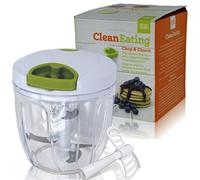 Hand Chopper Manual Food-Processor - Pull String to Slice Vegetables, Onions, Garlic, Meat, Nuts in Seconds - Curved Stainless Steel Removable Blades, Non-Slip Base, BPA-Free, Dishwasher-safe.