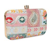 Hand Crafted Designer Box Clutch - Zari Embroidery For Women, Sky Blue