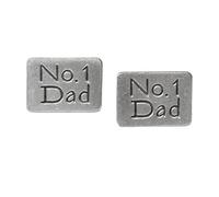 Hand-Crafted English Made Pewter, No.1 Dad Design Cufflinks, Antiqued Silver Finish, Rectangle, with Personalised Leatherette Gift Box