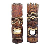 Hand Crafted Hawaiian Style Wooden Tiki Masks, Wall Décor, Set of 2 Assorted Designs, 20 Inches