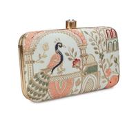 Hand Crafted LONGING TO BUY Designer Box Clutch - Zari Embroidery Hand Clutch, Peacock-sky Blue