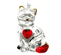 Hand Crafted Pretty Little Kitty Glass Cat Suncatcher Embellished with Crystal Heart & Gold Painted Ears (Garnet)