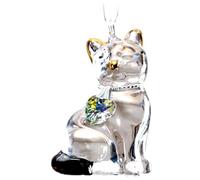 Hand Crafted Pretty Little Kitty Glass Cat Suncatcher Embellished with Crystal Heart & Gold Painted Ears (Black)
