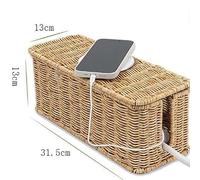 Hand Crafted Rattan Cable Hider - Reducing Clutter and Tripping Risks in Home Environments,Under Desk Solution for Power Strips.(A)