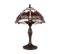 Happy Homewares Hand Crafted Red Stained Glass Dragonfly Tiffany Lamp