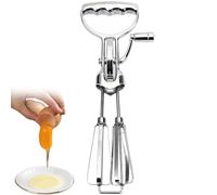Hand Crank Egg Beater Stainless Steel Rotary Egg Whisk Double Head Handheld Mixer with Crank Portable Kitchen Cooking Tool for Houseld Camping Sliver Large, Mixer, Beater